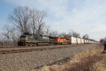 NS 9724 and BNSF 7185 with a westbound stack train